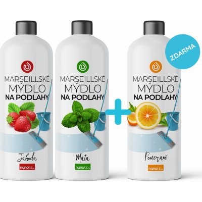 Nanolab Čistič na podlahy z Marseillského mýdla Pomeranč 1 l + Máta 1 l + Jahoda 1 l (set) – HobbyKompas.cz