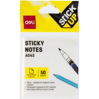 DELI GROUP CO., LTD. Bloček samolepící STICK UP transparentní 76 x 76mm 50l DELI EA043 – Hledejceny.cz