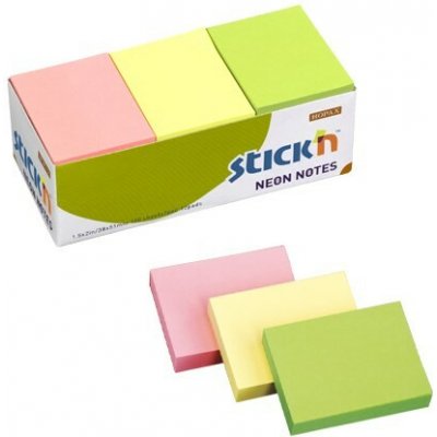 Samolepicí blok na poznámky STICKN 38 × 51 mm, neonové barvy, 3 × 4 × 100 listů, 21131 – Hledejceny.cz
