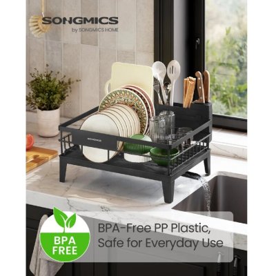 SONGMICS Odkapávač na nádobí s výsuvným odtokem 31 x 42 x 19 cm černá – Zboží Dáma