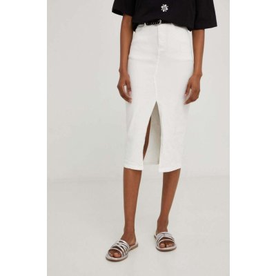 Answear Lab džínová sukně midi, pouzdrová bílá – Zboží Mobilmania