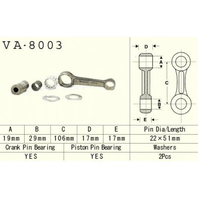 VESRAH ojniční sada KAWASAKI KX 125 (KX125) 94-97 (VA8003) vyrobeno v Japonsku | Zboží Auto