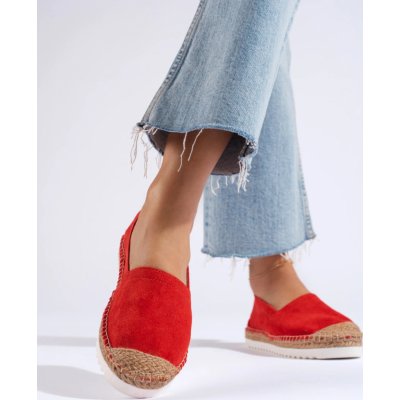 Klasické kožené espadrilky na platformě GM0102R cihlové – Zboží Dáma