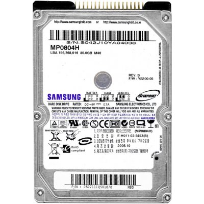 Samsung 80GB PATA IDE/ATA 2,5", MP0804H/CNG – Sleviste.cz