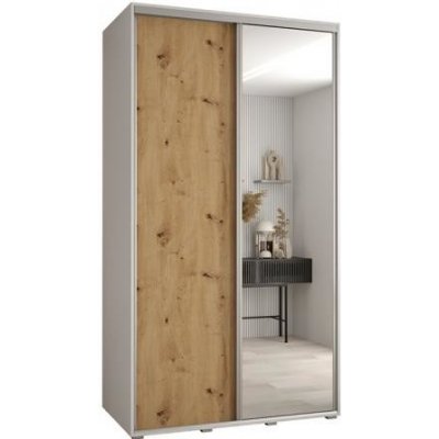 DobreSny Davos s posuvnými dveřmi a zrcadlem 140 cm dub artisan / bílá / stříbrné pojezdy – Sleviste.cz