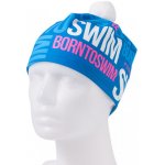 BornToSwim Zimní čepice modrá se růžovým logem a s bílou bambulí – Hledejceny.cz