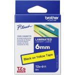 Brother TZE-611, žlutá/černá, 6mm – Zboží Dáma
