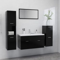 Nábytek XL Set koupelnového nábytku černý kompozitní dřevo