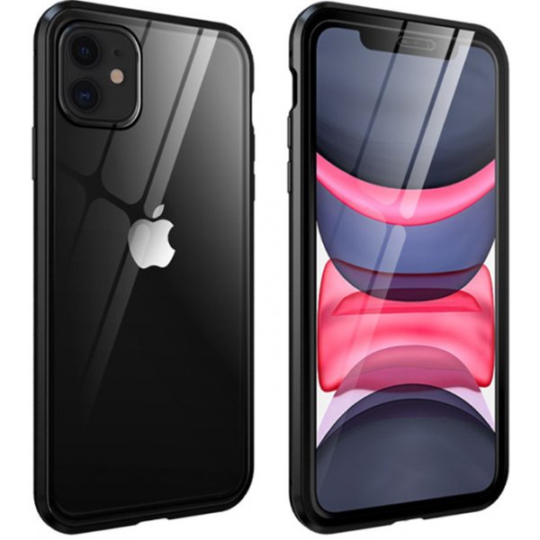 Pouzdro a kryt na mobilní telefon Pouzdro AppleMix Apple iPhone 11 - 360° ochrana - magnetické uchycení - skleněné / kovové - černé