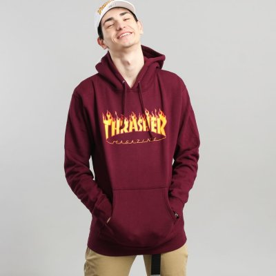 Thrasher Flame Logo Hood tmavě vínová