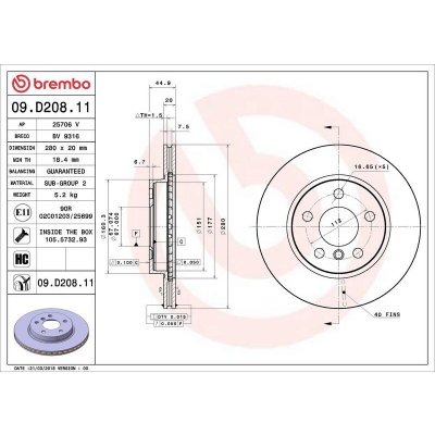 Brzdový kotouč BREMBO 09.D208.11 | Zboží Auto