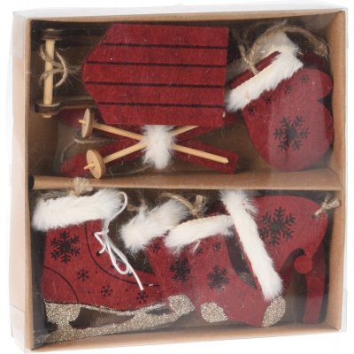 H&L Sada vánočních dekorací 10ks červená textil dřevo DH8055360 – Zboží Mobilmania