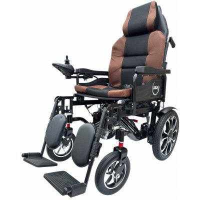 Zoela 6005R Elektrický invalidní vozík skládací s polohováním nohou a zad Černý rám Hnědé polstrování – Zboží Dáma