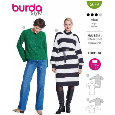 Střih Burda zelený 5679 - mikinové šaty, rolákové šaty, svetr – Zboží Mobilmania