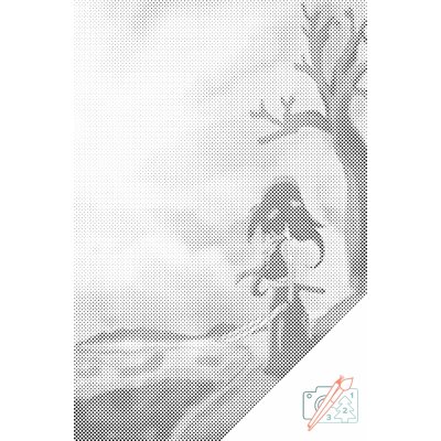 Vymalujsisam.cz Tečkování - Žena s mečem Velikost: 40x60cm, Rámování: Na kartonové desce, Barva teček: Černá – Zboží Mobilmania