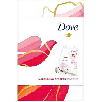 Dove Nourishing Secrets Renewing sprchový gel Glowing Ritual 250 ml + tělové mléko Glowing Ritual 250 ml + masážní váleček na obličej dárková sada