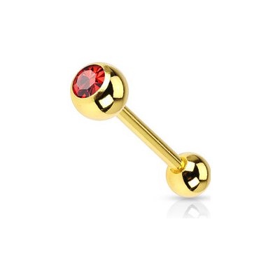 Šperky4U Pozlacený piercing do jazyku - červený kamínek - PJ01030-R – Sleviste.cz