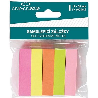 Záložky samolepicí 12 x 50 mm, papírové, 5 x 100 ks – Hledejceny.cz