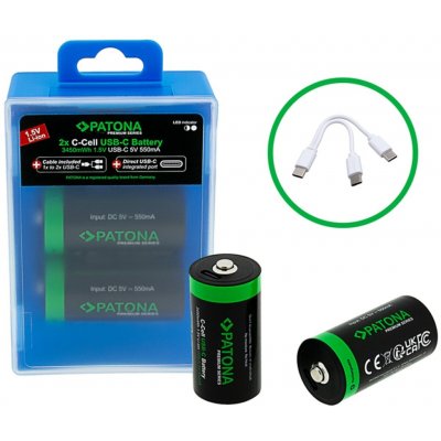PATONA nabíjecí baterie LR14 (C) Li-lon 2300mAh 1,5V s USB-C nabíjením, 2ks v balení | Zboží Auto