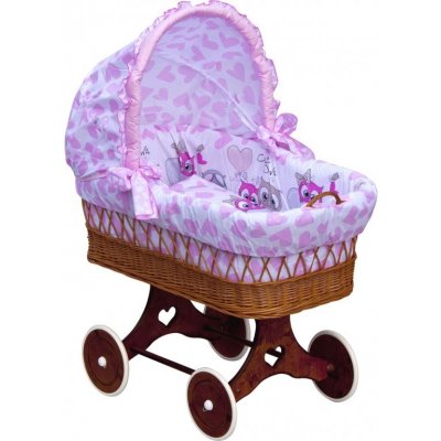 Scarlett Proutěný košík na miminko s boudičkou Kulíšek růžová podvozek srdíčko
