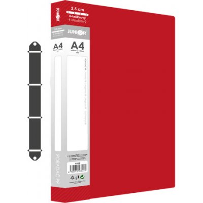 JUNIOR Pořadač PP 4-kroužkový JUNIOR A4 2,5 cm červený – Zboží Živě