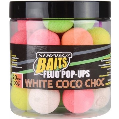 STRATEGY BAITS Plovoucí boilies Fluo Pop-Up 100g 20mm White Coco Choc