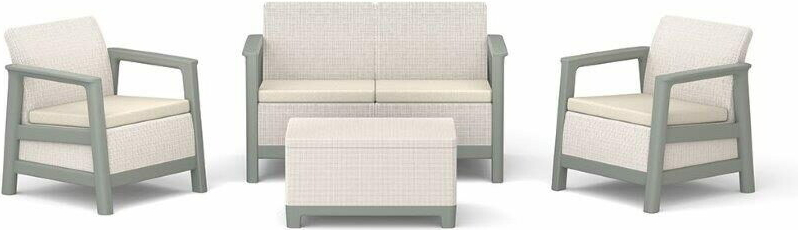 Keter Scandi set dvousedadlová pohovka + 2 křesla + úložný stůl béžovo šedý