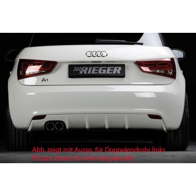 Rieger Tuning vložka zadního nárazníku pro Audi A1 8X 3-dvéř., 5-dvéř. (sportback) před faceliftem, plast ABS bez povrchové úpravy, mimo S-Line, pro orig. koncovku vlevo – Sleviste.cz