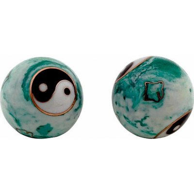 Nefertitis Zdravotní čínské meditační kuličky proti stresu Yin Yang white/green marbled NF13170 - cca 3,5 cm