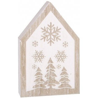 Anděl Přerov Domek s bílým potiskem dřevěný na postavení 7,5 x 12 x 2 cm – Hledejceny.cz