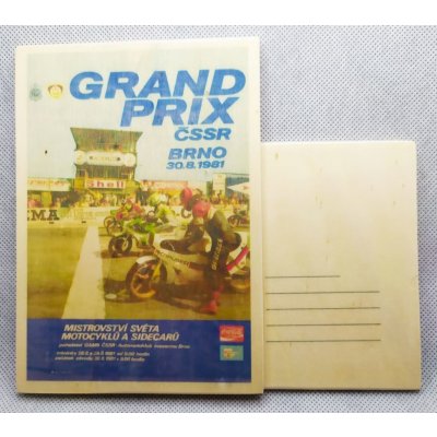 Dřevěná pohlednice - Grand Prix ČSSR 1981 – Zboží Mobilmania