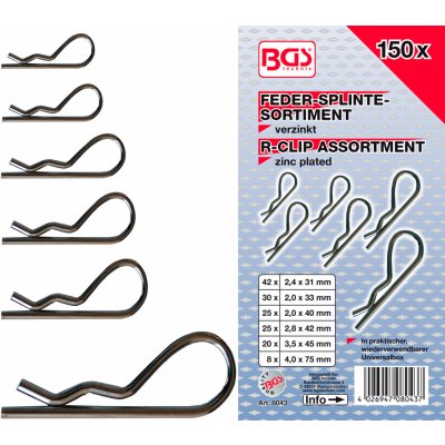 Pružinová závlačka, sada 150 dílů, PVC kazeta - BGS 8043 – Hledejceny.cz