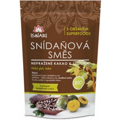 Iswari BIO Snídaňová směs nepražené kakao-lucuma 300 g – Zbozi.Blesk.cz