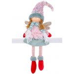 MagicHome Vánoční figurka andělíček s červenými botami a dlouhýma nohama látka růžovo-zelená 16x10x71 cm
