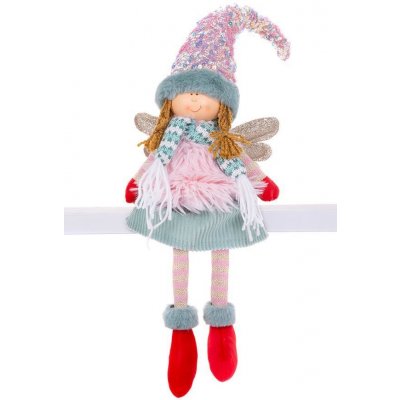 MagicHome Vánoční figurka andělíček s červenými botami a dlouhýma nohama látka růžovo-zelená 16x10x71 cm – Zboží Mobilmania
