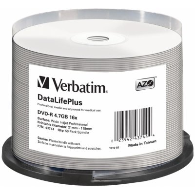 Verbatim DVD-R 4,7GB 16x, printable, cakebox, 50ks (43744/43533) – Zboží Živě