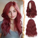 Barsdar vlnitá červená paruka, středně dlouhá červená paruka pro ženy Střední pěšinka Přírodní – Zboží Dáma