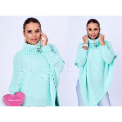 Fashionweek Luxusní pončo svetr s teplým rolákem NOEMI Mentol