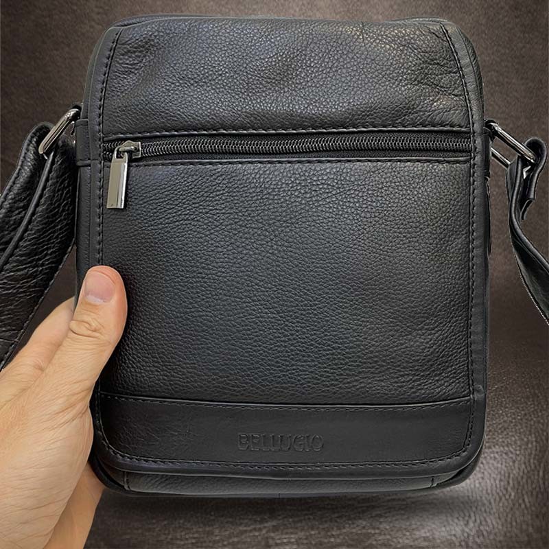 Bellugio pánská černá Leather kožená crossbody messenger taška přes rameno M