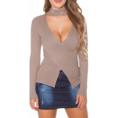 Koucla-pullover w. rhinestone standup collar grey