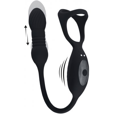 LEVELZ Vibrating and Thrusting Silicone Tri O Cockring with Prostate Stimulator Black vibrační stimulátor prostaty s kroužkem – Sleviste.cz