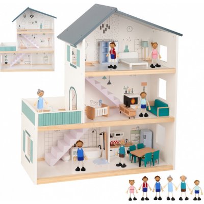 TOOKY TOY Velký dřevěný domeček pro panenky + figurky – Zboží Mobilmania