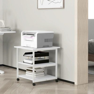 Homcom Pojízdný stolek na tiskárnu, 50 x 50 x 52,5 cm bílý – Zboží Mobilmania