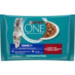 Purina ONE Senior 7+ minifiletky s hovězím a mrkví ve šťávě 4 x 85 g – Hledejceny.cz