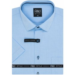 AMJ pánská košile krátký rukáv slim-fit s vytkávaným síťovaným vzorem VKSR1290 světle modrá