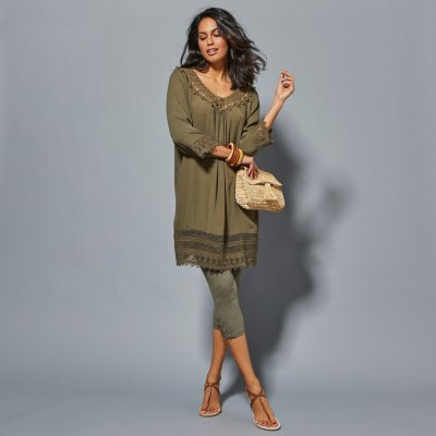 Blancheporte s krajkou macramé 3/4 legíny khaki