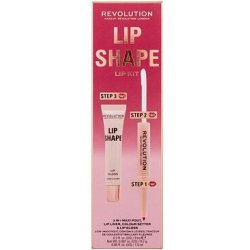 Makeup Revolution London Lip Shape odstín Rose Pink sada lesk na rty Lip Shape Lip Gloss 9 ml + konturovací tužka a fixátor rtěnky 2 In 1 Lip Liner & Colour Setter 1,7 ml