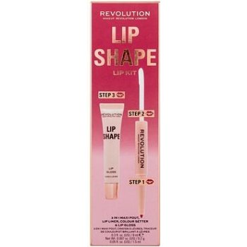 Makeup Revolution London Lip Shape odstín Rose Pink sada lesk na rty Lip Shape Lip Gloss 9 ml + konturovací tužka a fixátor rtěnky 2 In 1 Lip Liner & Colour Setter 1,7 ml