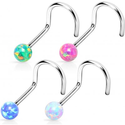 Šperky4U zahnutý piercing do nosu opál N01012-P – Zboží Dáma