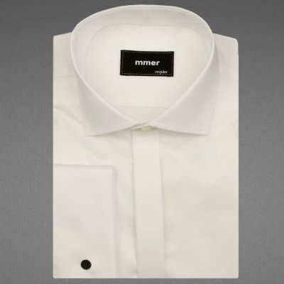 MMER pánská košile bavlněná jednobarevná dlouhý rukáv slim fit 063DSL/B smetanová